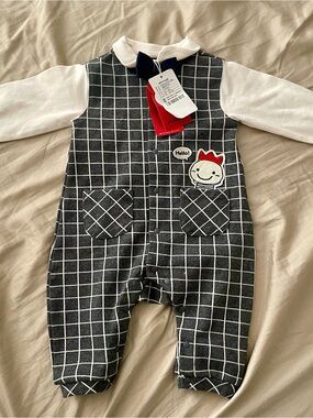 NWT Allo & Lugh 9m Plaid Baby Romper with Bow Collar